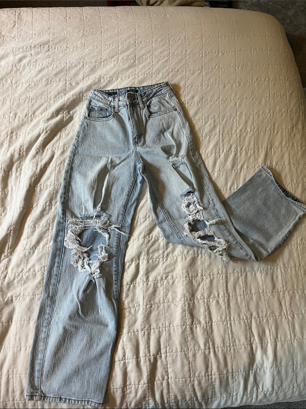 wild fable Light Blue Distressed Wide-Leg Jeans